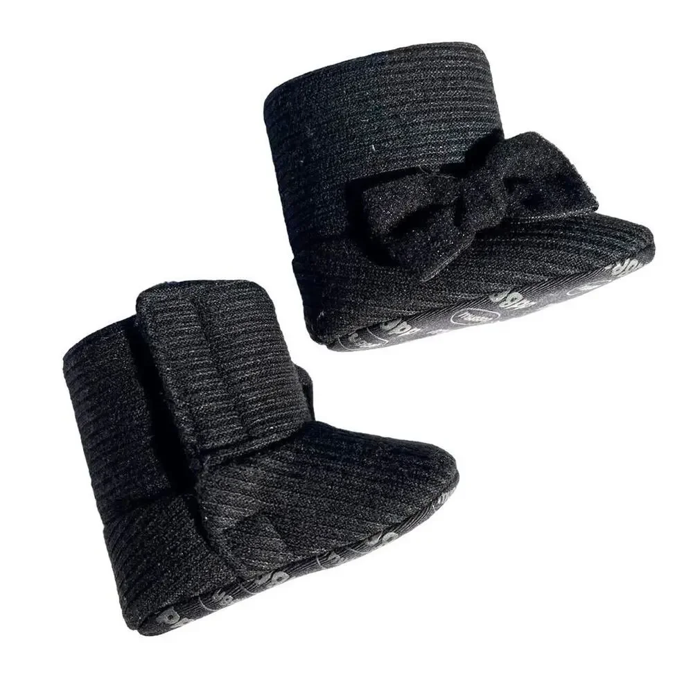 myggpp Baby Infant Booties Ankle Boots with Bow Black Soft Sole Fleece Lined